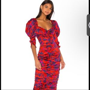 FOR LOVE & LEMONS - Rouge Monet Satin Midi Dress